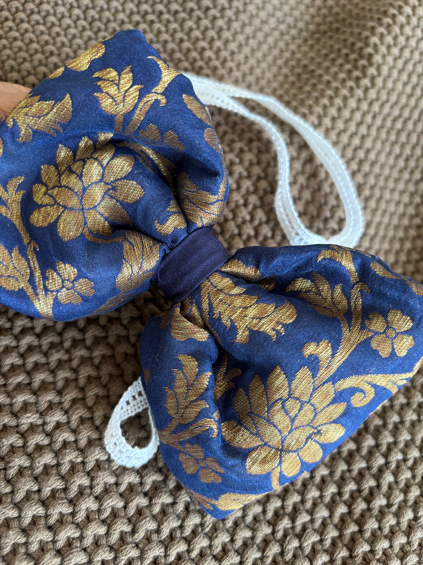 Pixie Woofs Royal Blue & Golden Bow for Pets/Paw-Babies