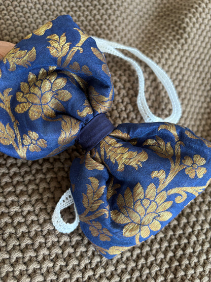 Pixie Woofs Royal Blue & Golden Bow for Pets/Paw-Babies
